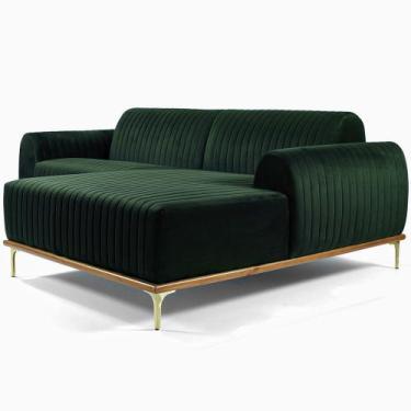 Imagem de Sofá Molino 3 Lugares 230cm Chaise Esquerdo Pés Gold Veludo Verde - Ne