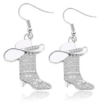 Imagem de Brincos femininos de strass para botas de vaqueira - Brincos pendentes de bota ocidental com design de esmalte boêmio - Estilosos para moda country, rodeio e joias ocidentais, Metal, Sem pedra