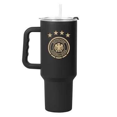 Imagem de Logo Brands Copo masculino de futebol nacional alemão de 1,134 g com alça - Aço inoxidável revestido a pó com canudo - Resistente a vazamentos, mantém bebidas quentes/frias - Uso diário