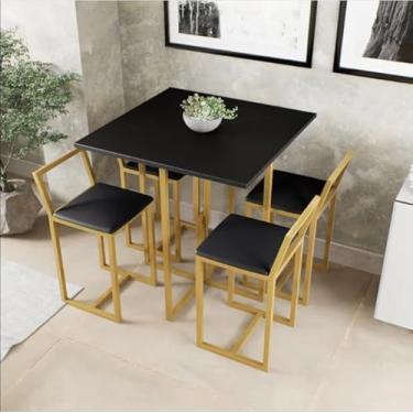 Imagem de Conjunto Mesa Preta 4 Cadeiras Pequena Estofado Industrial Dourado (Preto)