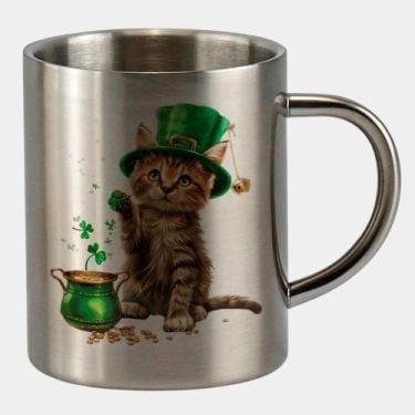 Imagem de Caneca de Inox Premium Prateada 400ml GATINHO ST PATRICKS DAY FOFO 24 