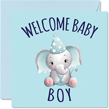 Imagem de Cartão de bebê novo elefante - Bem-vindo ao menino - Congratulations its a Baby Boy Cards Recém-nascido, Well Done Parabéns Novos cartões de bebê, Presentes de boas-vindas ao mundo, Cartões de felicitações para bebês de 145 mm x 145 mm pais