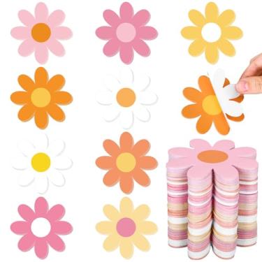 Imagem de Whaline 36 peças Boho Groovy Retro Hippie Daisy Flower Sticky Notes 9 designs florais autoadesivos blocos de notas coloridos removíveis para lembrete, artigos de papelaria, estudo, escola, escritório