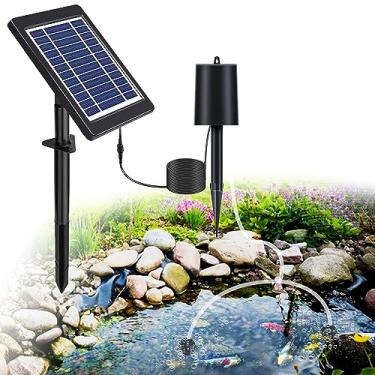 Imagem de Lewisia Kit de bomba de ar aerador solar de lagoa 4W com mangueira de ar e pedras de bolha, 3 modos de funcionamento, oxigenador de bolhas