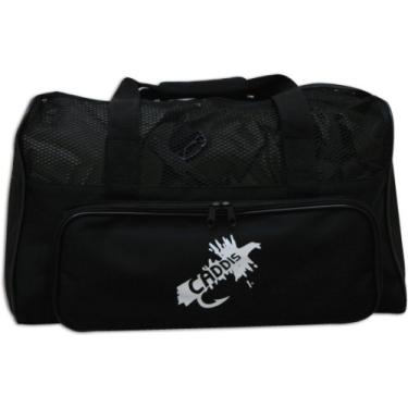 Imagem de Bolsa de lona Caddis Deluxe preta de nylon com parte superior seca de malha, tapete para troca e alças de transporte