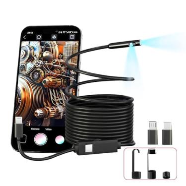 Imagem de OLAZOL Câmera de endoscópio de lente dupla com boroscópio HD de 1920p com 8+1 luzes LED ajustáveis, câmera de inspeção semi-rígida IP67 impermeável de 16,5 m para iPhone, iPad e telefone Android