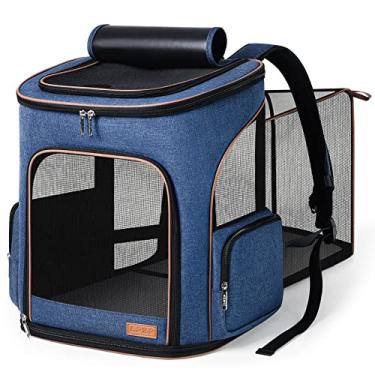 Imagem de Lekereise Porta Mochila Grande Para Gatos, Cabe Até 20 25 Libras, Mochila Expansível Para Animais De Estimação, Mochila Dobrável Para Cães, Azul