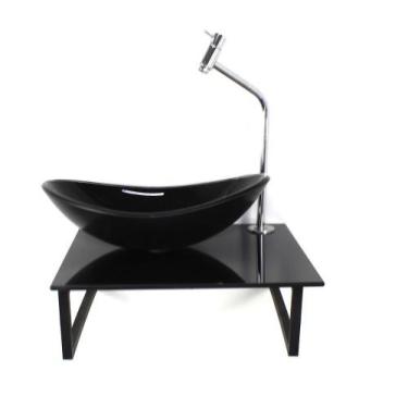 Imagem de Kit Cuba Vidro Oval 10Mm Tampo 40Cm Preto Full Suporte - Cubas E Gabin