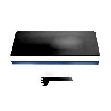 Imagem de Bandeja Prateleira Ponta 30x73 Gôndolas New Plus Preto Porta Etiqueta Azul sa Gôndolas