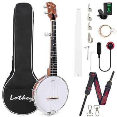 Imagem de Banjo Mini Banjo de 5 Cordas, Lotkey Tenor Banjo Fechado Sapele Traseiro Banjo para Iniciantes Profissionais com Alça Extra de Cordas Pick-up Picks Tuner Bag (66 cm)