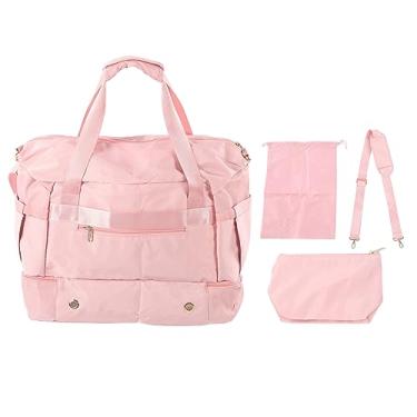 Imagem de Bolsa de ginástica esportiva feminina com porta de carregamento USB, bolsa de ioga de grande capacidade, bolsa de viagem para fim de semana, branco marfim para fitness, rosa