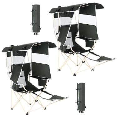 Imagem de WGOS Cadeiras de acampamento com sombra, cadeira esportiva com dossel, cadeira de acampamento dobrável, com cooler e suporte de copo dobrável e leve para acampamento, esportes, eventos e pátio (pacote
