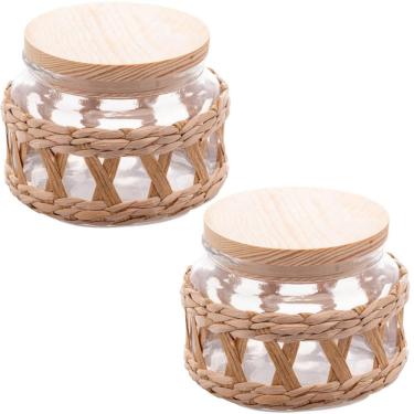 Imagem de Kit 2 Potes Herméticos Wolff Vidro 350ml Tampa Madeira Sisal