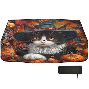 Imagem de Chapéu de bruxa de gato fofo guarda-chuva de abóbora sombra de carro para-brisa frontal bloco UV refletor de carro sombra solar 147 x 75 cm proteção solar interior automotivo
