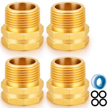 Imagem de YELUN Tubo de latão para adaptador de mangueira de jardim conecta 3/10.2 cm GHT fêmea x 3/10.2 cm NPT macho conector GHT para NPT adaptador de latão (4 peças)