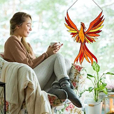 Imagem de Janela de Vidro do Phoenix Suncatcher Vidro Pendurado Ornamento de Acrílico Painel de Arte Com Penas Coloridas para Presente de Decoração Em Casa (Cor de foto)