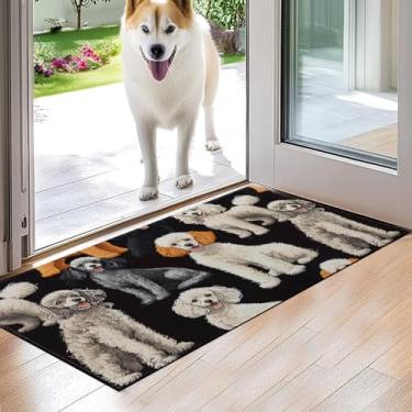 Imagem de VODRM Tapete de porta interior para cães poodle, capacho de piso de filhote de várias cores, 43 x 75 cm, tapete de borracha antiderrapante antiderrapante para varanda, quarto, cozinha, capachos