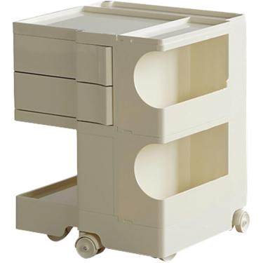 Imagem de Carrinho de armazenamento de utilidade multiuso, material de ABS, gaveta rotativa, 360 ° Mesma roda de cores, lanches e bebidas armazenamento para sala de estar ou quarto, bege, 43,2x39x53.7