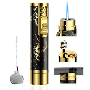 Imagem de Isqueiro de tocha tudo-em-um perfurador, suporte e realçador de tração integrados, chama de jato ajustável (sem gás butano) (preto dourado) (preto dourado)