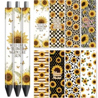 Imagem de Peacoblue Adesivo de transferência UV DTF envoltório de caneta girassol - 48 peças à prova d'água impressão HD UV DTF caneta decalques adesivos para caneta lápis personalizada faça você mesmo