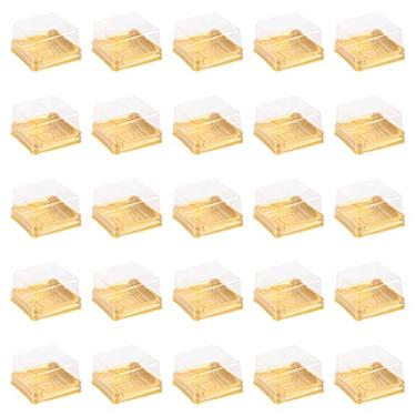Imagem de VALICLUD 50 Unidades De Mini Caixas Douradas Para Bolo, Caixa Transparente Macaron, Sobremesa Quadrada, Embalagem Cupcake, 2,1 Pol./5,5 Cm