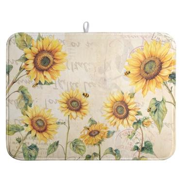 Imagem de farg Tapete De Secagem Pratos Primavera E Verão, Cozinha Girassol, Absorvente, Vintage, Para Bancadas, Secador Microfibra, Escorredor (18 X 24 Pol.)