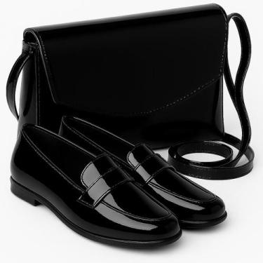 Imagem de Kit Sapato Social Mocassim Feminino Juvenil Infantil e Bolsa Lateral V