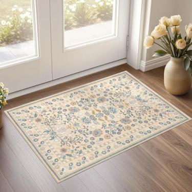Imagem de UERMEI Tapete de porta Tapete de entrada: Tapete de área lavável 2x3 Boho Floral Pequeno Tapete - Tapete de Pelo Baixo Antiderrapante para Entrada Cozinha Porta da Frente Banheiro Entrada Quarto de