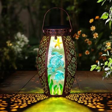 Imagem de Larekook Lanterna Solar Para Áreas Externas - Tartarugas À Prova D'Água, Luzes Decorativas De Metal Penduradas Mesa Pátio, Caminho Jardim, Quintal Com Led Branco Quente Superbrilhante, Painéis Grand