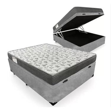 Imagem de Cama Box Com Baú Casal Suede Cinza + Colchão De Espuma D33- Iso 100 138cm