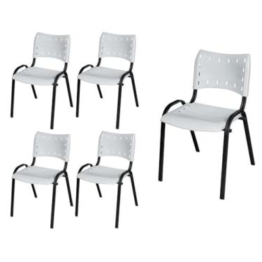 Imagem de Kit 5 Cadeiras Iso Base Preto, Escola, Escritório, Igreja- Branco