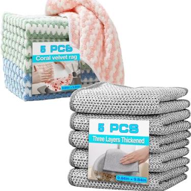 Imagem de XINARIO Pacote com 10 conjuntos de panos de prato e panos de prato reutilizáveis, pano de prato e pano de limpeza de microfibra, adequado para limpar panelas, tigelas, utensílios de cozinha, vidro e