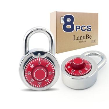 Imagem de LanuBe Trava de combinação de mostrador padrão, 5 cm de largura, com diferentes combinações, placa giratória vermelha, pacote com 8; trava para escola, funcionário, armário esportivo de academia,