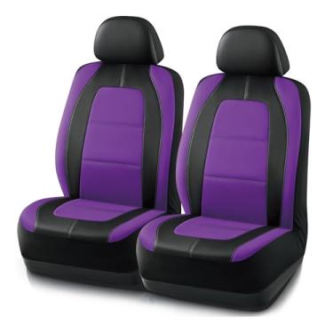 Imagem de Road Comforts Capa de assento de carro, capas de assento de carro de couro, capas de assento esportivo dianteiras baixas e traseiras, compatível com airbag, universal para a maioria dos carros (roxo)