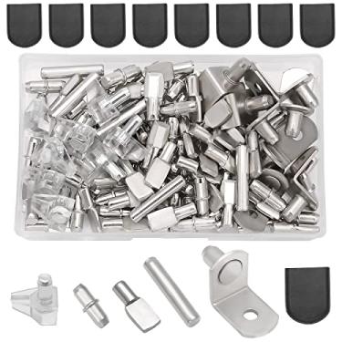 Imagem de 112 peças kit de unhas de prateleira de 5 estilos, pino de suporte de prateleira banhado a níquel de metal, capa de silicone, adequado para armário de cozinha, pino e pino de suporte de estante