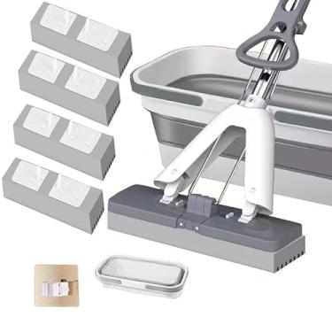 Imagem de TBATM Mop Squeezy com Balde e Cabeça de Substituição,Mop Esponja de Pva com Alça de Aço Inoxidável,Super Absorvente de Uso Duplo Molhado e Seco para Pisos Duros de Madeira,Limpeza de Carro,F,29X137cm