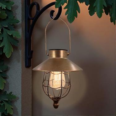 Imagem de FENGLIUCHEN Lanternas Solares Suspensas De Metal Vintage Para Áreas Externas, Lâmpada Branca Quente, À Prova D'Água, Edison, Design Caminho, Jardim, Pátio, Quintal, Decoração Árvores (1 Pacote Cobre