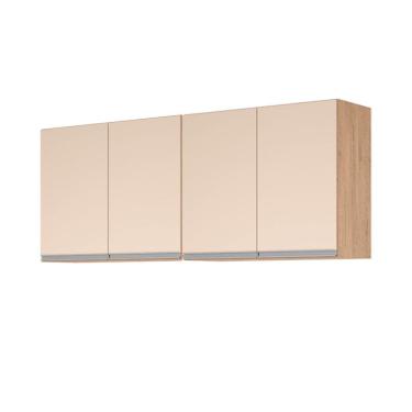 Imagem de Armario Aereo Modulado 4 Portas Milla Amendoa Off White Puxador Aluminio