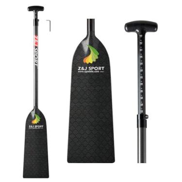Imagem de Z&J SPORT Remo de barco dragão ajustável, remos de barco aprovados pela IDBF, cabo em T ajustável de fibra de carbono com ajustador para remador de barco dragão (faixa: 110 cm-132 cm) (padrão quadrado