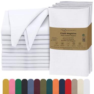 Imagem de RUVANTI Conjunto De 12 Guardanapos Pano Ruvanti, 45X45 Cm, 100% Algodão, Laváveis, Macios E Absorventes, Perfeitos Para Jantares Casamento, Natal Ação Graças - Branco