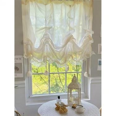 Imagem de Lacomfy Cortina de renda vintage ajustável com balão romano para quarto, saia de café com babados, para sala de estar, casamento, 1 painel, 99 x 119 cm