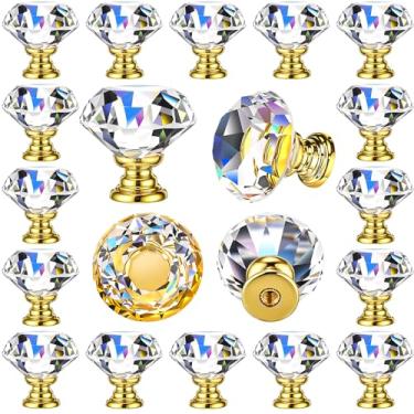 Imagem de Hotop 30 maçanetas de gaveta de cristal transparentes 30 mm puxadores de armário de vidro puxadores de armário de vidro com parafusos para cozinha escritório armário de banheiro (ouro)