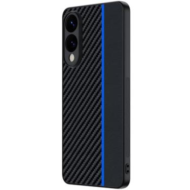 Imagem de HAO RIYLN Capa de couro para Samsung Galaxy S25 Edge, capa macia ultrafina retrô anti-impressão digital de fibra de carbono, azul, borda S25