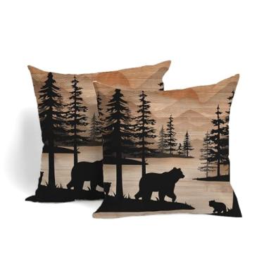 Imagem de Capas de almofada de sofá de floresta de urso, capas de almofada macias de floresta rústica, caça, vida selvagem, capas de almofada para decoração de casa, sofá, quarto, sala de estar, 45 x 45 cm, 2