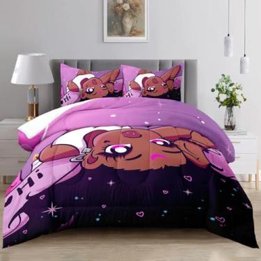 Imagem de Raphus cucullatus Conjunto de edredom fofo para meninas pretas, paris, tamanho Queen, para meninas negras, kawaii, roxo, decoração de quarto de Paris