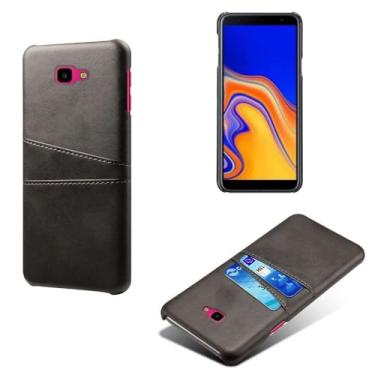 Imagem de Capas Compatível com Samsung Galaxy J4 PLUS,Caso de couro PU-Tampa de telefone a prova de choque com 2 slots de cartão,Proteção anti-impressão digital e anti-gota-Black
