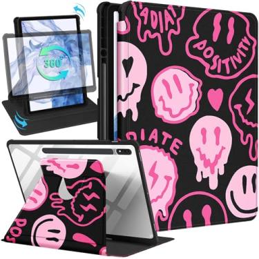 Imagem de Wazzasoft Capa para Samsung Galaxy Tab S7 Fe/S7 Plus/S8 Plus, capa fólio de 12,4 polegadas, suporte para lápis, mulheres, meninas, sorriso, design exclusivo, giratório para tablet S8 Plus 2022/S7 Plus