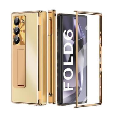 Imagem de LYJSMGZ Capa de metal para Samsung Galaxy Z Fold 6, capa de telefone com revestimento de liga de alumínio de aviação, dobradiça, capa de telefone com suporte, capa rígida, dourada, dobra 6
