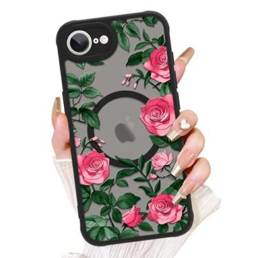 Imagem de AIGOMARA Capa para iPhone 16e, compatível com MagSafe, linda estampa de flor rosa com capa de telefone fosca semitransparente para mulher Gilrs TPU macio e PC capa protetora traseira fina para