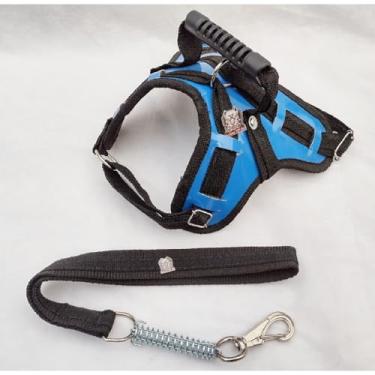 Imagem de Peitoral Coleira Pitbull Pastor Alemão Rotwailler Reforçada Couro(AZUL,G)